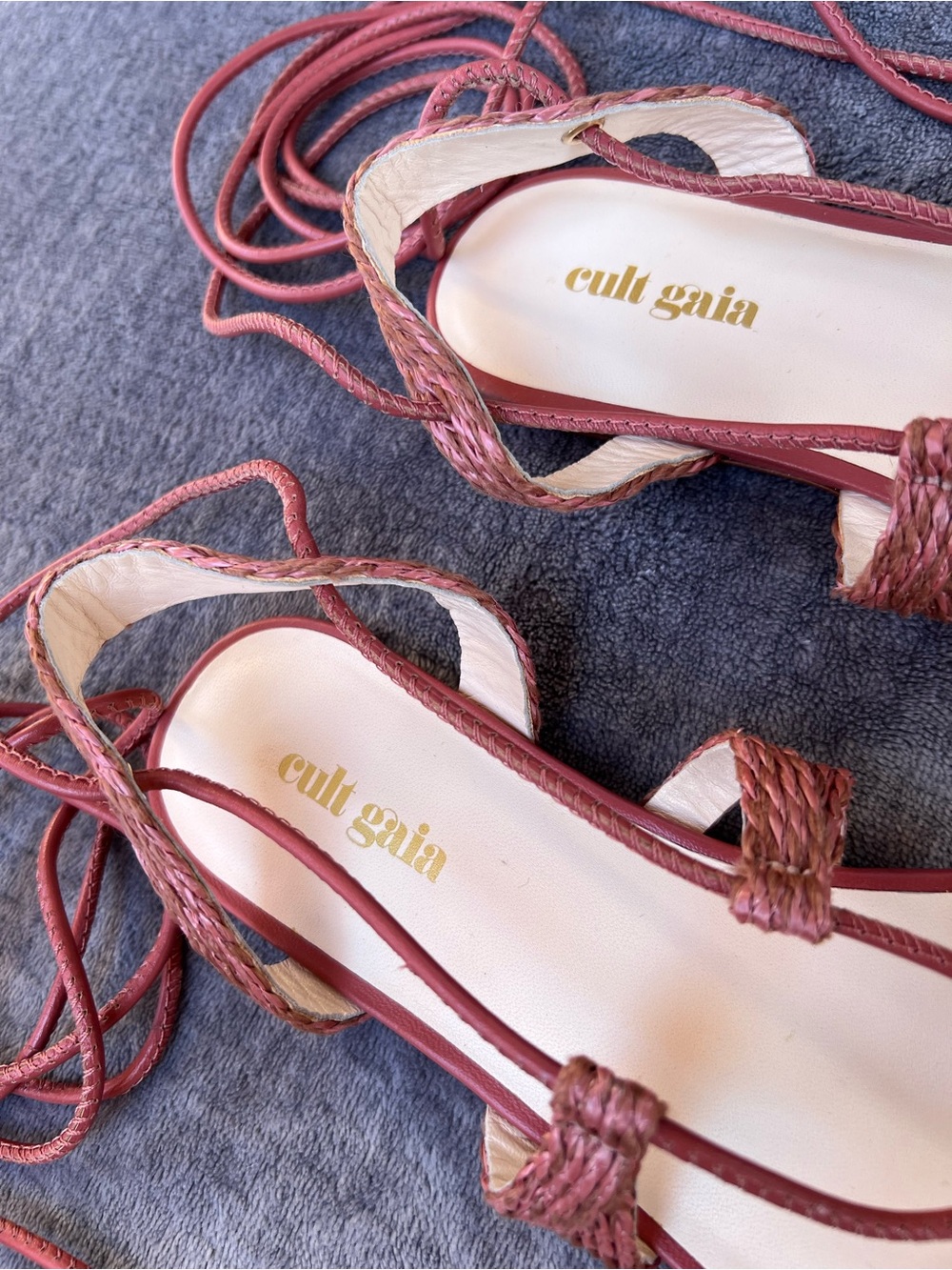 Cult Gaia "Paloma" Braided Lace-Up Flat Sandals Sz 38 US 8 Wraparound Boho Chic - Picture 3 of 11